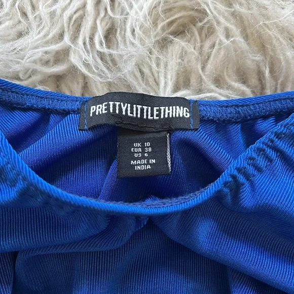 NWOT PrettyLittleThing blue jersey ruched side sleeveless crop top size 6 - Picture 8 of 9
